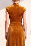 Dark Blue Velvet A-Line V-Neck Ruched Long Mother Of The Bride Dress