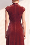 Dark Blue Velvet A-Line V-Neck Ruched Long Mother Of The Bride Dress