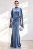 Burgundy Mermaid Velvet Beaded Long Sleeves Mother Of The Bride Dress