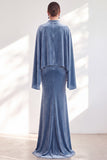 Burgundy Mermaid Velvet Beaded Long Sleeves Mother Of The Bride Dress
