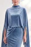 Burgundy Mermaid Velvet Beaded Long Sleeves Mother Of The Bride Dress