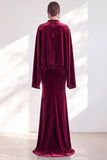 Burgundy Mermaid Velvet Beaded Long Sleeves Mother Of The Bride Dress