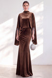Burgundy Mermaid Velvet Beaded Long Sleeves Mother Of The Bride Dress