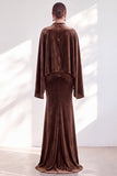 Burgundy Mermaid Velvet Beaded Long Sleeves Mother Of The Bride Dress