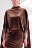 Burgundy Mermaid Velvet Beaded Long Sleeves Mother Of The Bride Dress