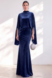 Burgundy Mermaid Velvet Beaded Long Sleeves Mother Of The Bride Dress