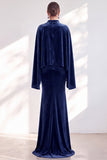 Burgundy Mermaid Velvet Beaded Long Sleeves Mother Of The Bride Dress