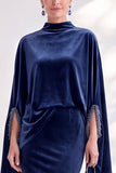 Burgundy Mermaid Velvet Beaded Long Sleeves Mother Of The Bride Dress