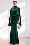 Burgundy Mermaid Velvet Beaded Long Sleeves Mother Of The Bride Dress