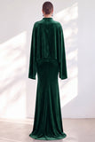 Burgundy Mermaid Velvet Beaded Long Sleeves Mother Of The Bride Dress