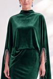 Burgundy Mermaid Velvet Beaded Long Sleeves Mother Of The Bride Dress