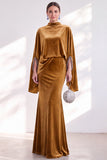 Burgundy Mermaid Velvet Beaded Long Sleeves Mother Of The Bride Dress