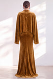 Burgundy Mermaid Velvet Beaded Long Sleeves Mother Of The Bride Dress