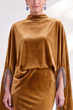 Burgundy Mermaid Velvet Beaded Long Sleeves Mother Of The Bride Dress