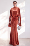 Burgundy Mermaid Velvet Beaded Long Sleeves Mother Of The Bride Dress