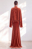 Burgundy Mermaid Velvet Beaded Long Sleeves Mother Of The Bride Dress