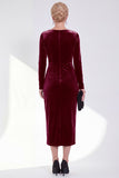 Navy Sheath Velvet Ruched Mother Of The Bride Dress with Back Zipper