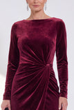 Navy Sheath Velvet Ruched Mother Of The Bride Dress with Back Zipper