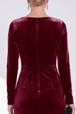 Navy Sheath Velvet Ruched Mother Of The Bride Dress with Back Zipper