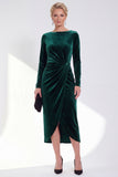 Navy Sheath Velvet Ruched Mother Of The Bride Dress with Back Zipper