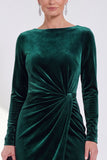 Navy Sheath Velvet Ruched Mother Of The Bride Dress with Back Zipper