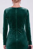 Navy Sheath Velvet Ruched Mother Of The Bride Dress with Back Zipper