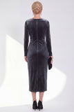 Navy Sheath Velvet Ruched Mother Of The Bride Dress with Back Zipper
