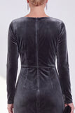 Navy Sheath Velvet Ruched Mother Of The Bride Dress with Back Zipper