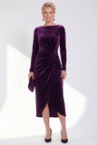 Navy Sheath Velvet Ruched Mother Of The Bride Dress with Back Zipper