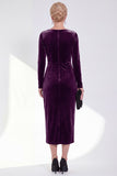 Navy Sheath Velvet Ruched Mother Of The Bride Dress with Back Zipper