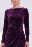 Navy Sheath Velvet Ruched Mother Of The Bride Dress with Back Zipper