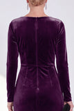 Navy Sheath Velvet Ruched Mother Of The Bride Dress with Back Zipper