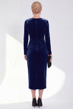 Navy Sheath Velvet Ruched Mother Of The Bride Dress with Back Zipper