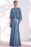 Navy Bateau Neck Sheath Velvet Mother Of The Bride Dress with Cape