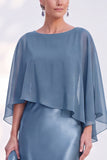 Navy Bateau Neck Sheath Velvet Mother Of The Bride Dress with Cape