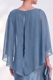 Navy Bateau Neck Sheath Velvet Mother Of The Bride Dress with Cape