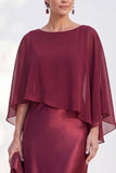 Navy Bateau Neck Sheath Velvet Mother Of The Bride Dress with Cape
