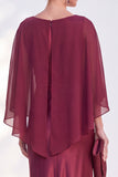 Navy Bateau Neck Sheath Velvet Mother Of The Bride Dress with Cape