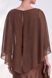 Navy Bateau Neck Sheath Velvet Mother Of The Bride Dress with Cape