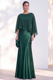Navy Bateau Neck Sheath Velvet Mother Of The Bride Dress with Cape