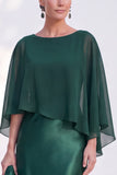 Navy Bateau Neck Sheath Velvet Mother Of The Bride Dress with Cape