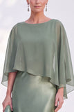 Navy Bateau Neck Sheath Velvet Mother Of The Bride Dress with Cape