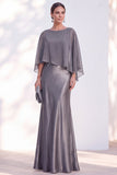 Navy Bateau Neck Sheath Velvet Mother Of The Bride Dress with Cape