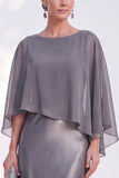 Navy Bateau Neck Sheath Velvet Mother Of The Bride Dress with Cape