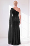 Burgundy One Shoulder Sheath Ruched Mother Of The Bride Dress with Side Cape