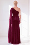 Burgundy One Shoulder Sheath Ruched Mother Of The Bride Dress with Side Cape