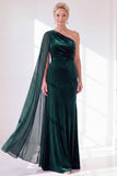 Burgundy One Shoulder Sheath Ruched Mother Of The Bride Dress with Side Cape
