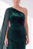 Burgundy One Shoulder Sheath Ruched Mother Of The Bride Dress with Side Cape