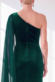 Burgundy One Shoulder Sheath Ruched Mother Of The Bride Dress with Side Cape