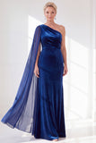 Burgundy One Shoulder Sheath Ruched Mother Of The Bride Dress with Side Cape